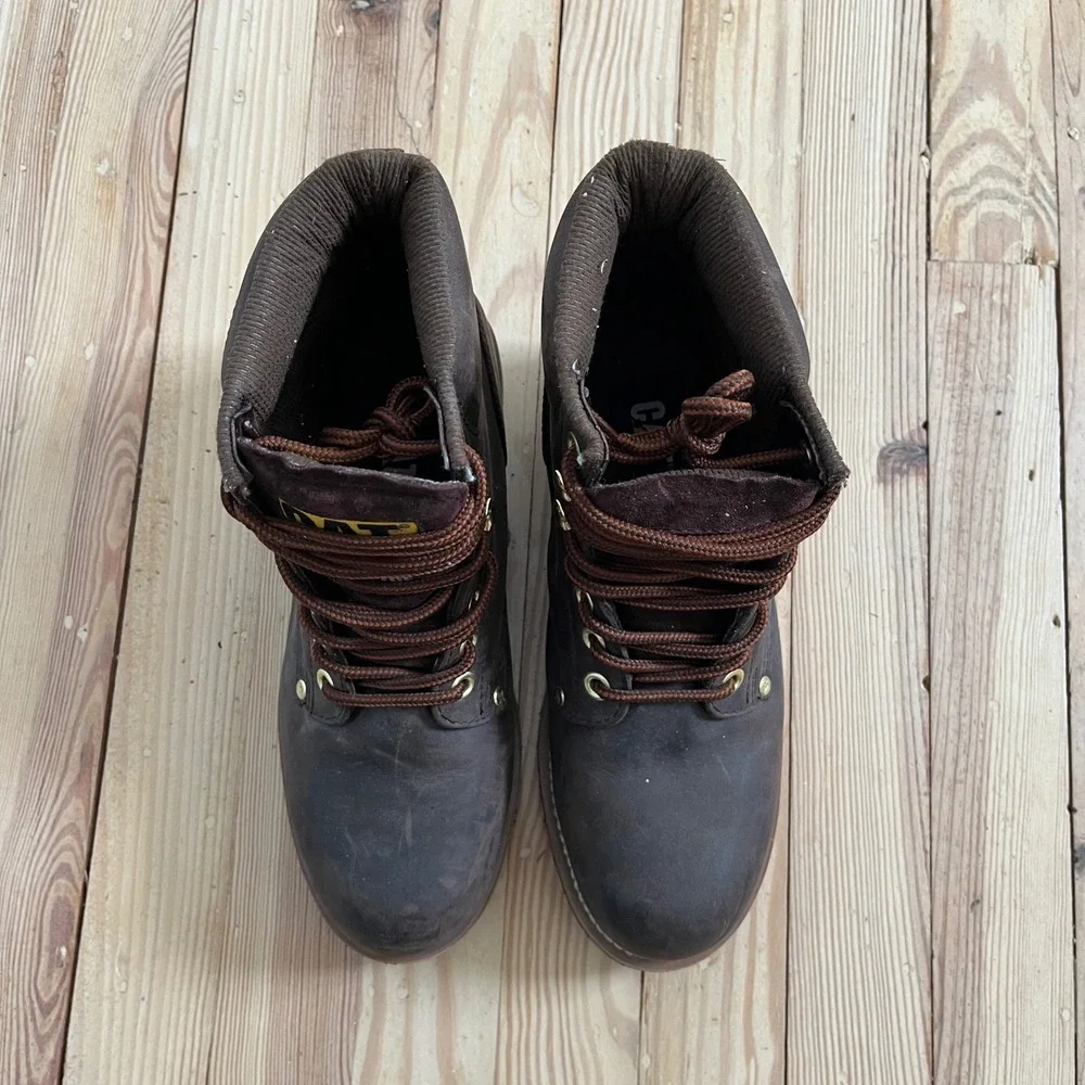 Caterpillar Steel Toe Work Boots Mens 10 Dark Brown Oil Tan Leather Water Resist